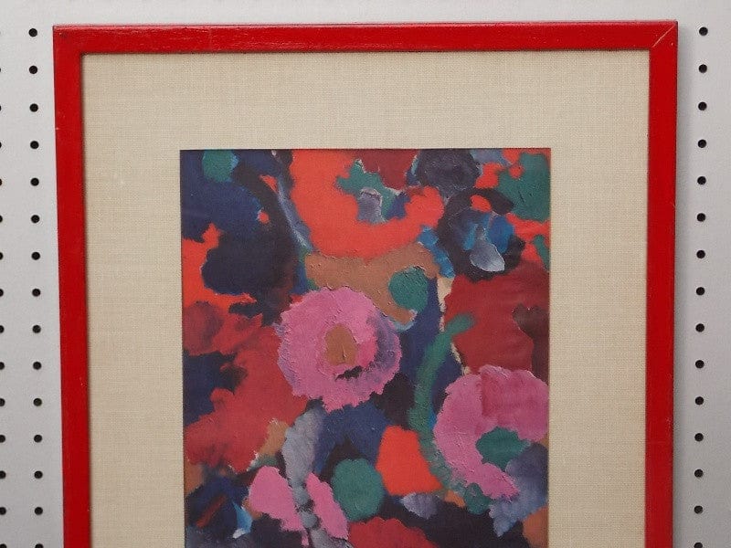 I Like Mike's Mid-Century Modern Wall Decor & Art Red Floral Framed Mid Century Print By Ernst Wilhelm Nay - "Amulet" 1957