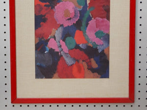 I Like Mike's Mid-Century Modern Wall Decor & Art Red Floral Framed Mid Century Print By Ernst Wilhelm Nay - "Amulet" 1957