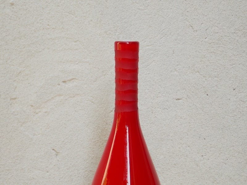 I Like Mike's Mid Century Modern Wall Decor & Art Red Medium Glass Mikasa Vase, Tall Neck Genie Bottle Shape