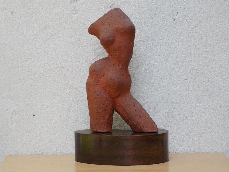 I Like Mike's Mid Century Modern Wall Decor & Art Red Stone Female Torso Sculpture on Walnut Base