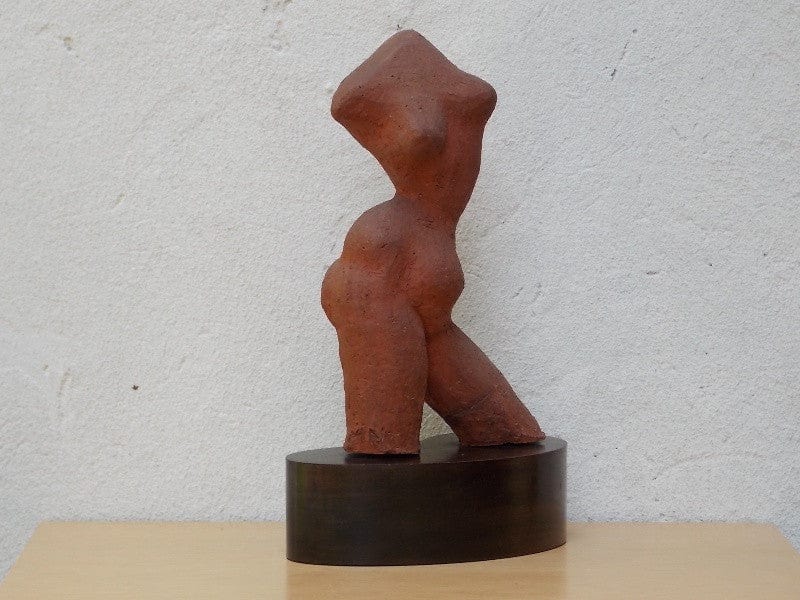 I Like Mike's Mid Century Modern Wall Decor & Art Red Stone Female Torso Sculpture on Walnut Base