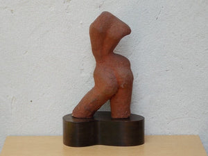 I Like Mike's Mid Century Modern Wall Decor & Art Red Stone Female Torso Sculpture on Walnut Base