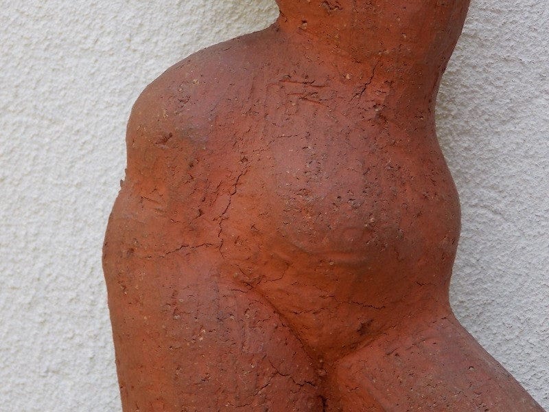 I Like Mike's Mid Century Modern Wall Decor & Art Red Stone Female Torso Sculpture on Walnut Base