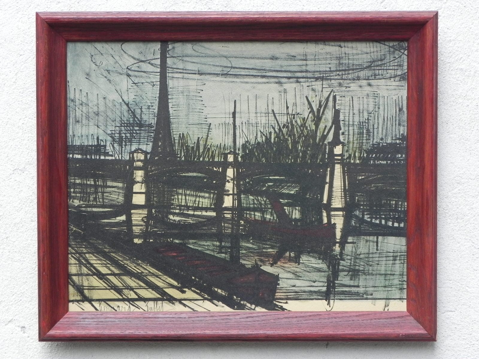 I Like Mike's Mid Century Modern Wall Decor & Art River Seine and Tour Eiffel by Bernard Buffet, Framed, Mid Century