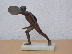 I Like Mike's Mid-Century Modern Wall Decor & Art Roman Warrior Brass Table Sculpture Statue on Marble Base