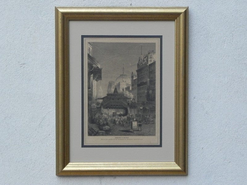 I Like Mike's Mid Century Modern Wall Decor & Art Rudolf Cronau Drawing of New York street from 1880's, Print from German Newspaper