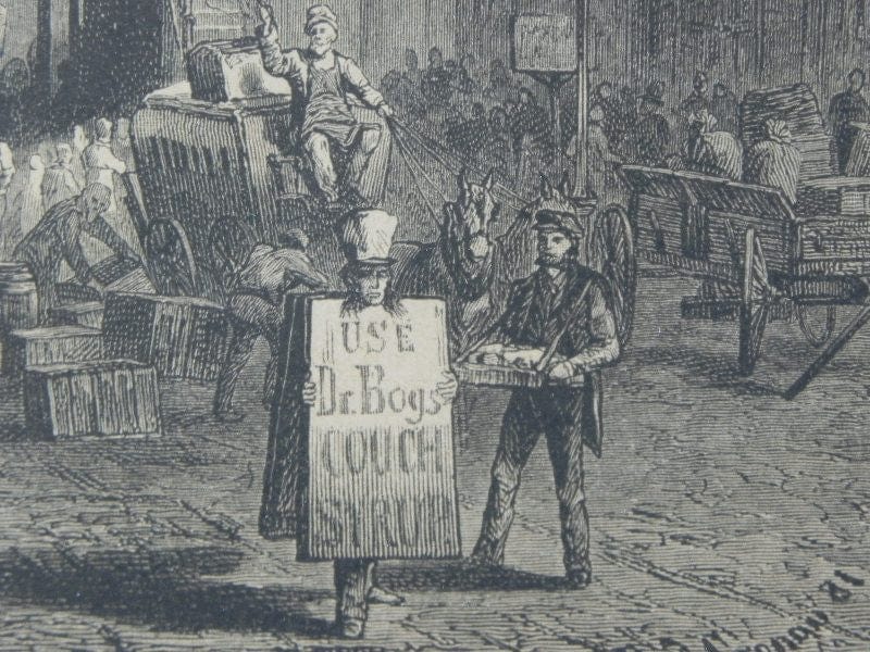 I Like Mike's Mid Century Modern Wall Decor & Art Rudolf Cronau Drawing of New York street from 1880's, Print from German Newspaper