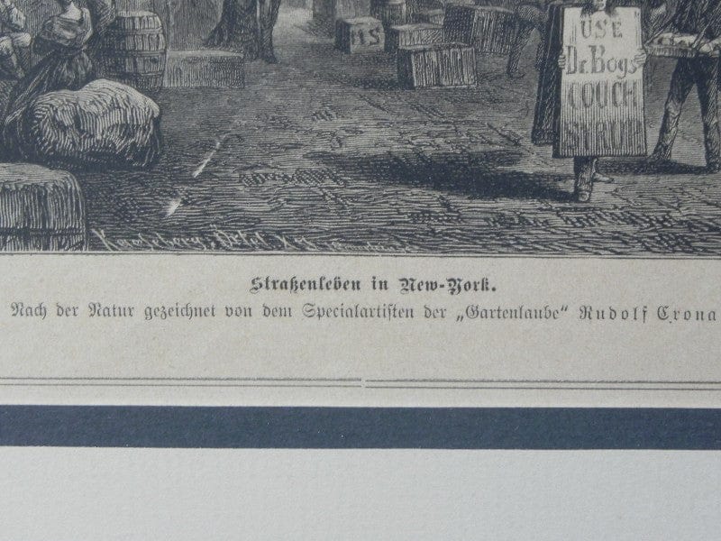 I Like Mike's Mid Century Modern Wall Decor & Art Rudolf Cronau Drawing of New York street from 1880's, Print from German Newspaper