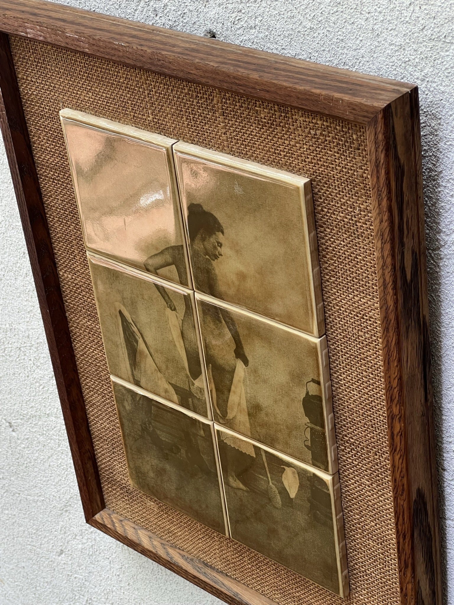 I Like Mike's Mid Century Modern Wall Decor & Art Sepia Toned Bathing Nude on Ceramic Tile, Framed