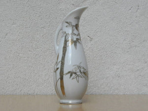 I Like Mike's Mid Century Modern Wall Decor & Art Small White Pitcher Vase with Gold Bamboo Design
