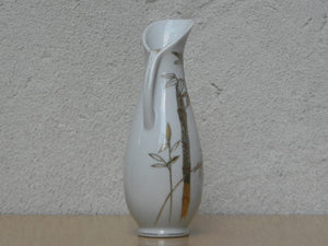 I Like Mike's Mid Century Modern Wall Decor & Art Small White Pitcher Vase with Gold Bamboo Design