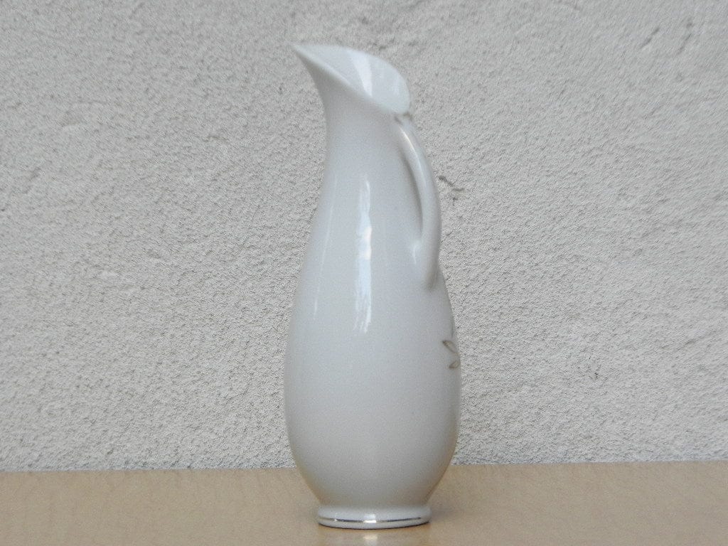 I Like Mike's Mid Century Modern Wall Decor & Art Small White Pitcher Vase with Gold Bamboo Design