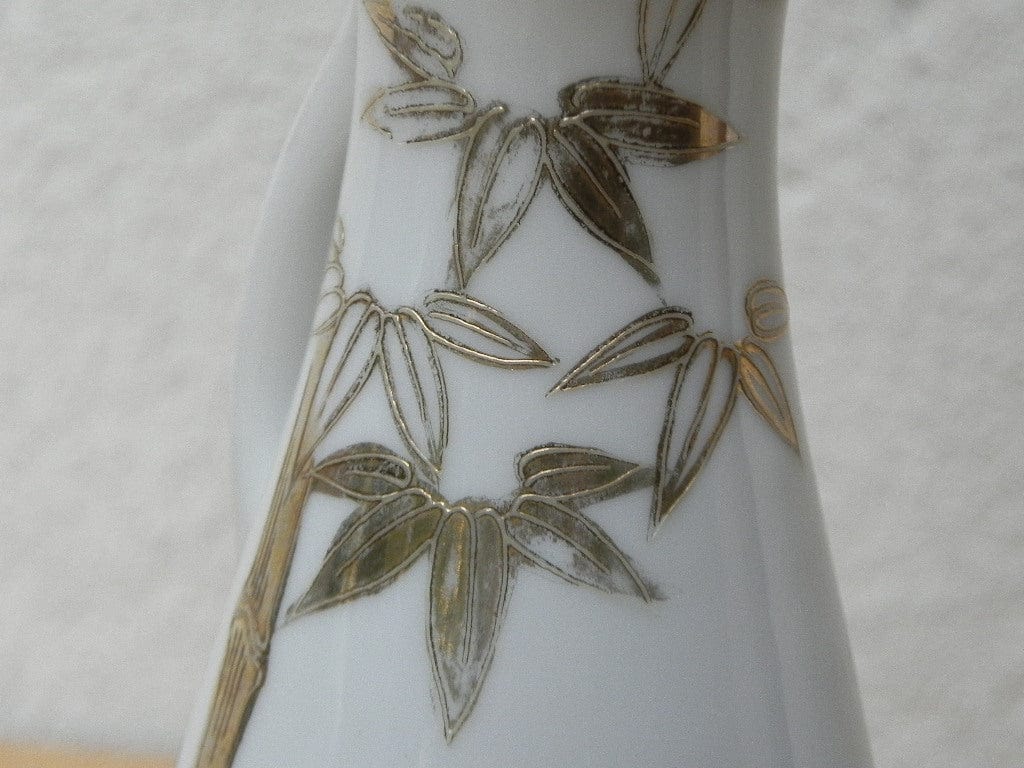I Like Mike's Mid Century Modern Wall Decor & Art Small White Pitcher Vase with Gold Bamboo Design
