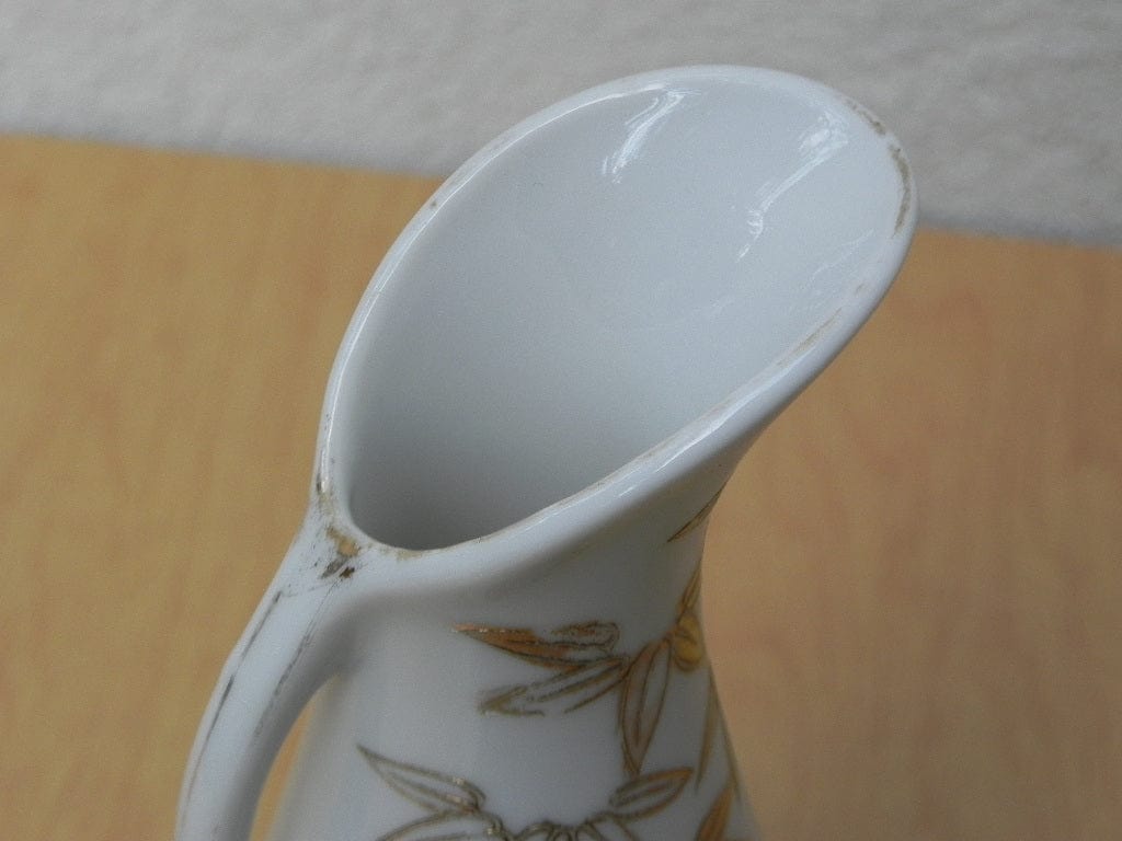 I Like Mike's Mid Century Modern Wall Decor & Art Small White Pitcher Vase with Gold Bamboo Design