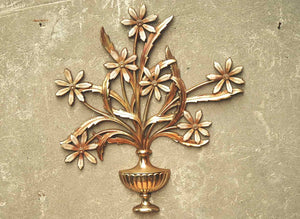 I Like Mike's Mid-Century Modern Wall Decor & Art Syroco Large Gilded Floral Arrangement Wall Hanging - Gold & White