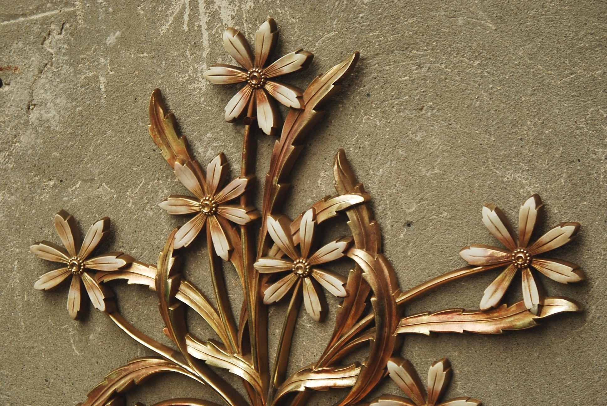 I Like Mike's Mid-Century Modern Wall Decor & Art Syroco Large Gilded Floral Arrangement Wall Hanging - Gold & White