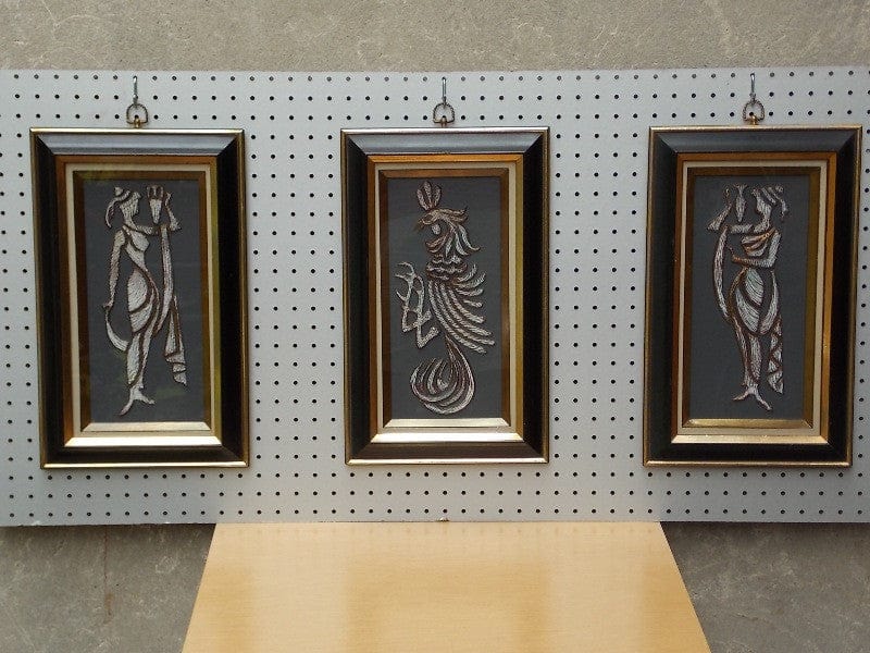 I Like Mike's Mid-Century Modern Wall Decor & Art Trio of Black Gold Raised Metallic Wall Hangings