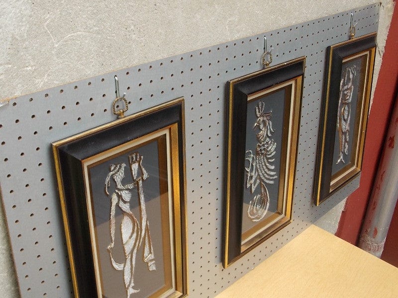 I Like Mike's Mid-Century Modern Wall Decor & Art Trio of Black Gold Raised Metallic Wall Hangings