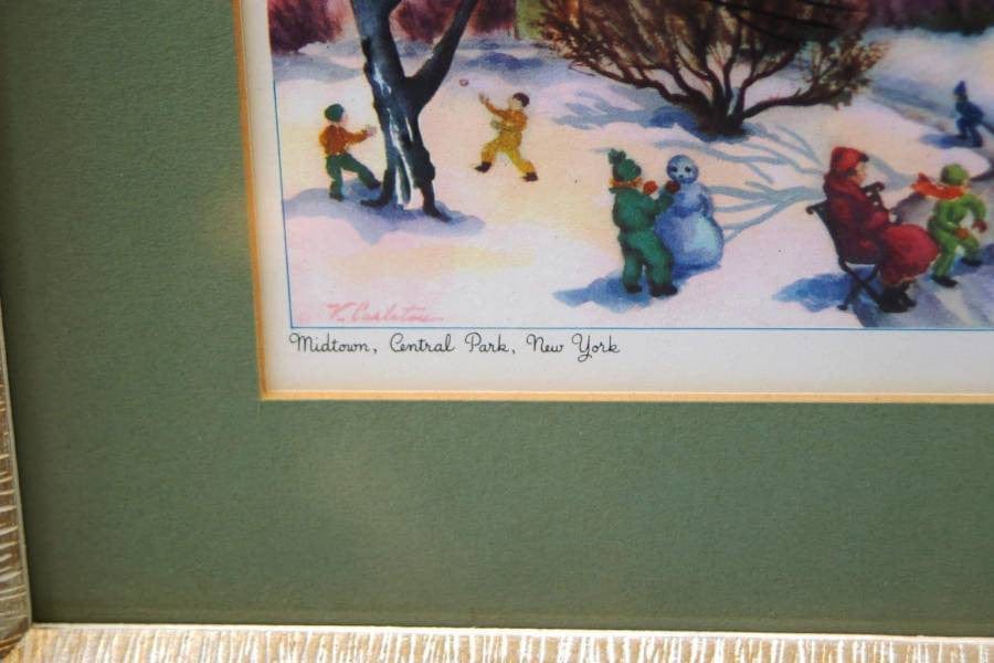 I Like Mike's Mid-Century Modern Wall Decor & Art Trio of Manhattan New York Scenes, Framed Watercolor Prints By V. Carleton