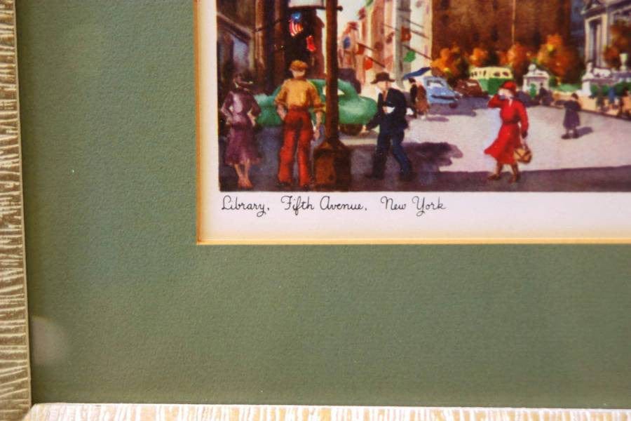 I Like Mike's Mid-Century Modern Wall Decor & Art Trio of Manhattan New York Scenes, Framed Watercolor Prints By V. Carleton