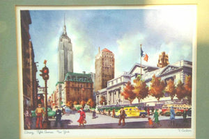 I Like Mike's Mid-Century Modern Wall Decor & Art Trio of Manhattan New York Scenes, Framed Watercolor Prints By V. Carleton
