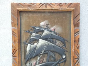 I Like Mike's Mid-Century Modern Wall Decor & Art Velvet Ship Painting in Decorative Wood Frame
