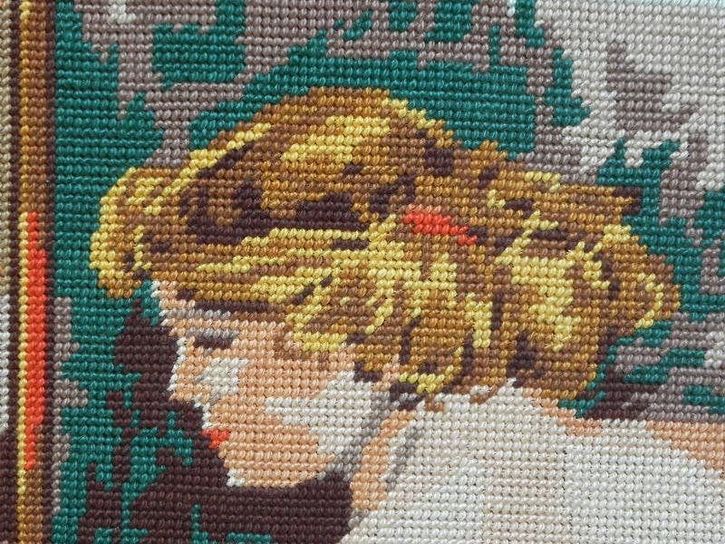 I Like Mike's Mid Century Modern Wall Decor & Art Vintage Nude Blonde Needlepoint in Gilded Frame