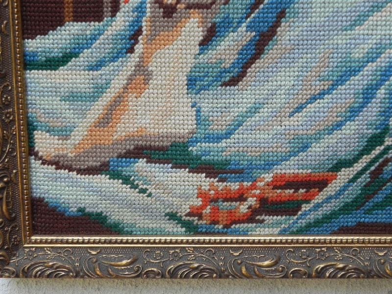 I Like Mike's Mid Century Modern Wall Decor & Art Vintage Nude Blonde Needlepoint in Gilded Frame
