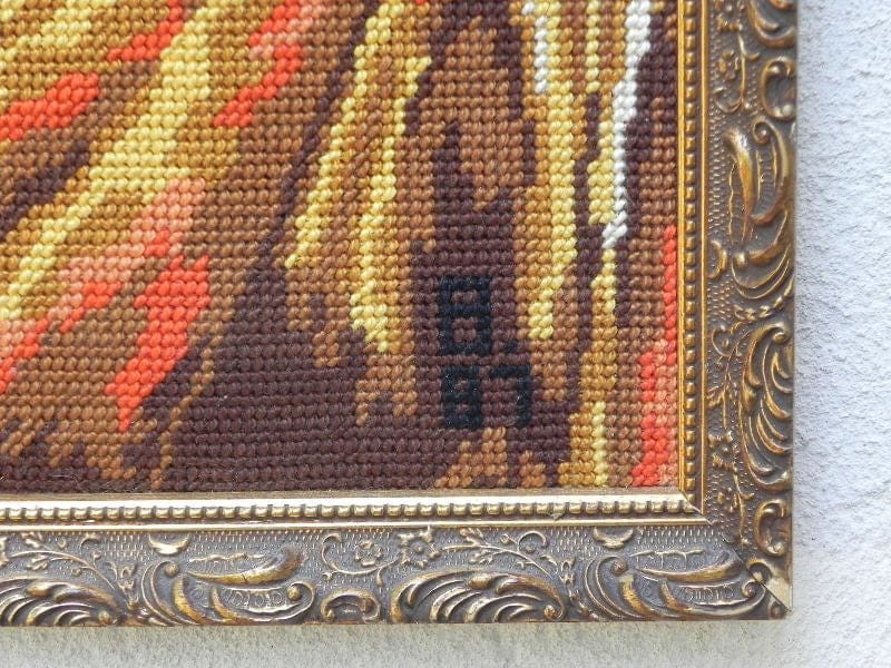 I Like Mike's Mid Century Modern Wall Decor & Art Vintage Nude Blonde Needlepoint in Gilded Frame