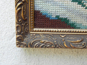 I Like Mike's Mid Century Modern Wall Decor & Art Vintage Nude Blonde Needlepoint in Gilded Frame