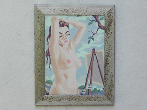 I Like Mike's Mid Century Modern Wall Decor & Art Vintage Nude Painting Paint by Numbers, Newly Framed, "Woman Being Painted"