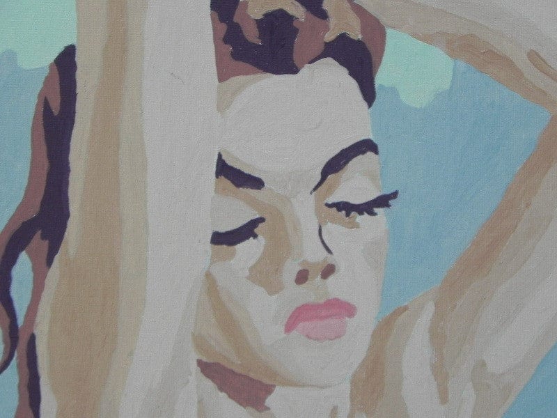 I Like Mike's Mid Century Modern Wall Decor & Art Vintage Nude Painting Paint by Numbers, Newly Framed, "Woman Being Painted"