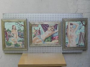 I Like Mike's Mid Century Modern Wall Decor & Art Vintage Nude Painting Paint by Numbers, Newly Framed, "Woman Being Painted"