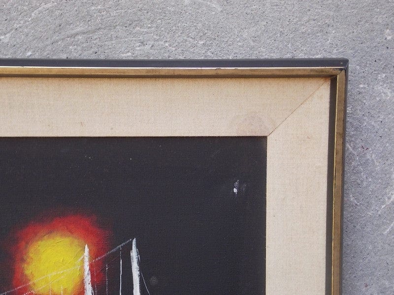 I Like Mike's Mid-Century Modern Wall Decor & Art White Bridge on Black Canvas 1967 Oil on Canvas by K. Weingarten