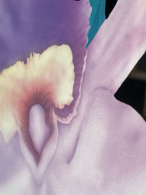 I Like Mike's Mid Century Modern Wall Decor & Art White Framed Black Matte Pink and Green Iris Wall Art, 1980s