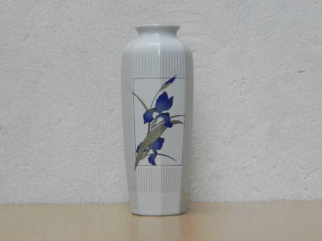 I Like Mike's Mid Century Modern Wall Decor & Art White Japanese Vase with Purple Irises