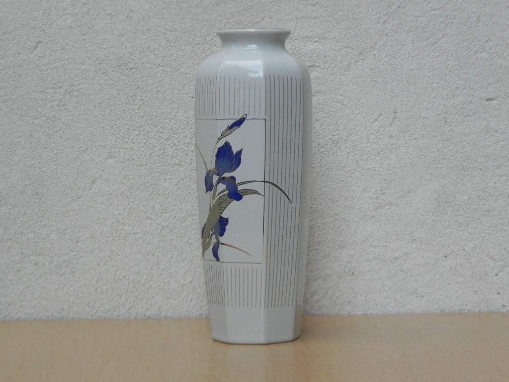 I Like Mike's Mid Century Modern Wall Decor & Art White Japanese Vase with Purple Irises