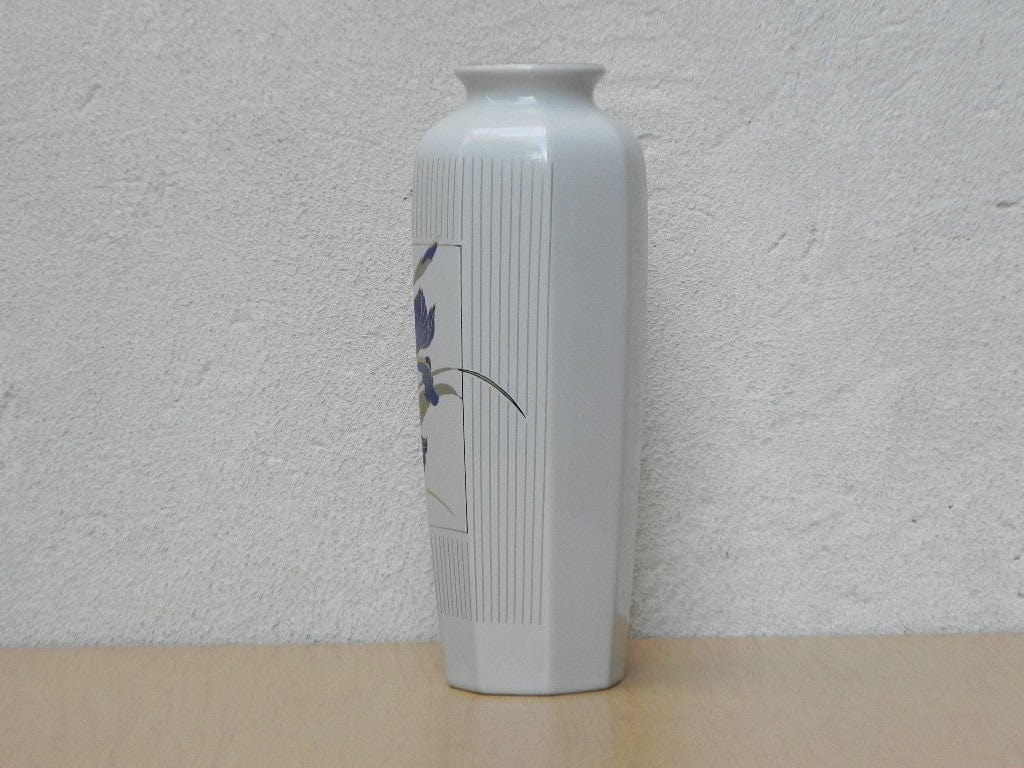 I Like Mike's Mid Century Modern Wall Decor & Art White Japanese Vase with Purple Irises