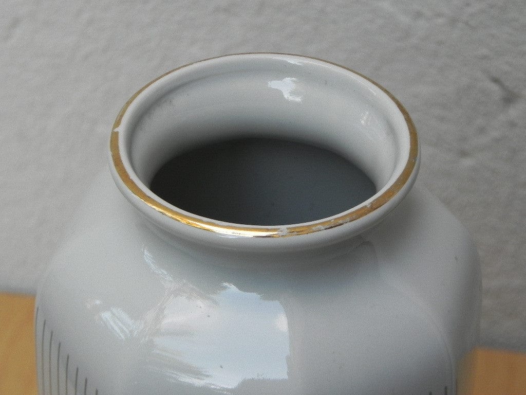 I Like Mike's Mid Century Modern Wall Decor & Art White Japanese Vase with Purple Irises