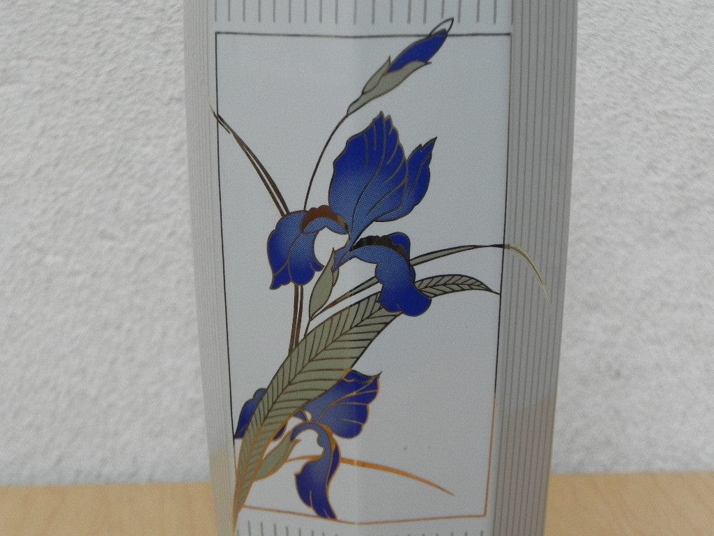 I Like Mike's Mid Century Modern Wall Decor & Art White Japanese Vase with Purple Irises