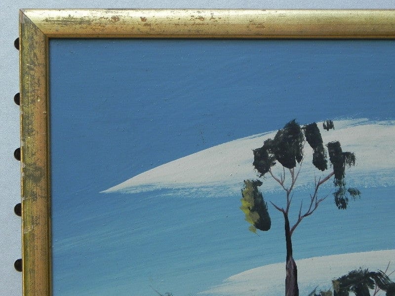 I Like Mike's Mid Century Modern Wall Decor & Art Zulu Hut Original Painting on Board by I.S. Matthe, Blue, Yellow & Red