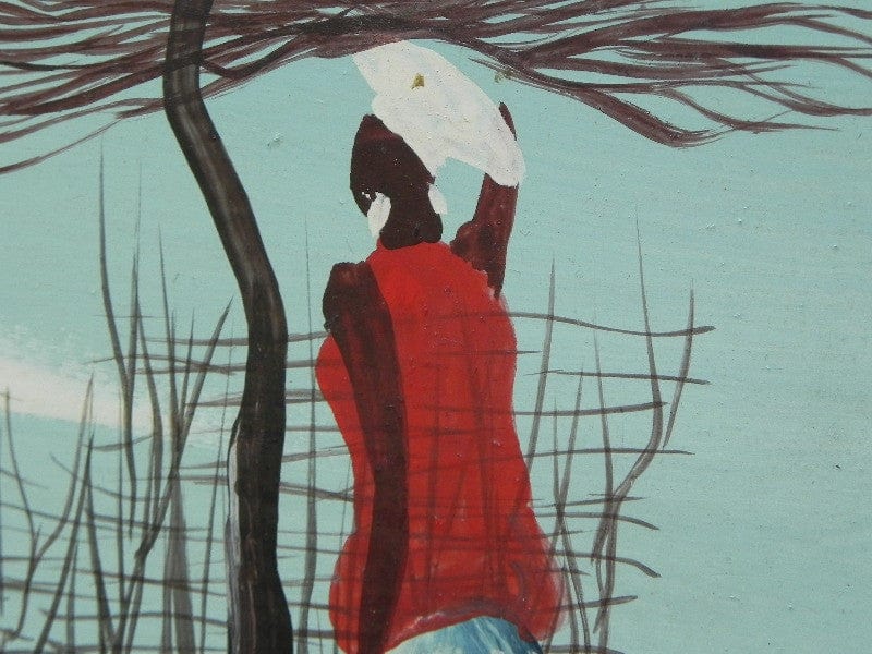 I Like Mike's Mid Century Modern Wall Decor & Art Zulu Hut Original Painting on Board by I.S. Matthe, Blue, Yellow & Red