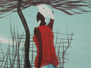 I Like Mike's Mid Century Modern Wall Decor & Art Zulu Hut Original Painting on Board by I.S. Matthe, Blue, Yellow & Red