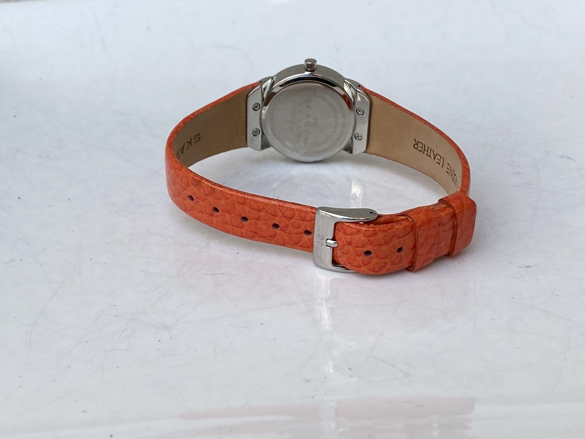Skagen Women's Jeweled Silvertone Watch with Orange Leather Band - I Mikes Modern