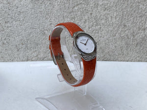 I Like Mike's Mid Century Modern Watch Skagen Women's Jeweled Silvertone Watch with Orange Leather Band