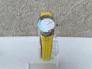 I Like Mike's Mid Century Modern Watch Skagen Women's Jeweled Silvertone Watch with Yellow Leather Band