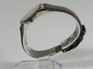 I Like Mike's Mid Century Modern Watches Skagen Women's Gold Toned Round Watch, Jeweled, Brown Leather Band