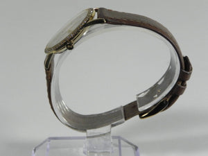 I Like Mike's Mid Century Modern Watches Skagen Women's Gold Toned Round Watch, Jeweled, Brown Leather Band