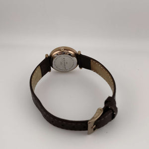 I Like Mike's Mid Century Modern Watches Skagen Women's Rose Gold Toned Round Watch, Jeweled, Brown Leather Band