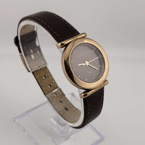 I Like Mike's Mid Century Modern Watches Skagen Women's Rose Gold Toned Round Watch, Jeweled, Brown Leather Band